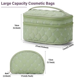 NUBILY Makeup Bag Portable Travel Cosmetic Bag with Handle Large Double Layer Toiletry Bag 2Pcs Waterproof Make Up Bag for Women and Girls, Green