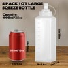 4 Pack 1 QT Large Condiment Squeeze Bottle for Sauses,