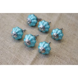 Vintage 6 Drawer Knobs Pulls Handles Cabinet Knobs Dresser Hardware Blue Turquoise Aqua