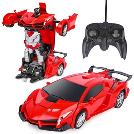 Robot Plaza Radio Controlled Car Transformation Robot Toy, One Button Transformation, Children's Toy, Birthday Gift (Sports Car)