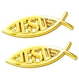 QQWD 2 PCS Jesus Fish Decal Sticker, Christian Car Badge Sticker, 3D Chrome Decal Jesus Fish Symbol, Auto Decor Accessories for Car Window, Bumper, Laptops, Trunk, Motorcycle, Refrigerator(Gold)