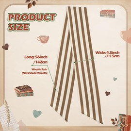 WATINC Wreath Sash Beige Stripe - 2pcs Boxwood Wreaths Scarf DIY Bow for Front Door Decoration, Linen Colored Farmhouse Satin Sash Accessories for Home Yard Doorway Wall Window Decor (56'' x 4.5'')