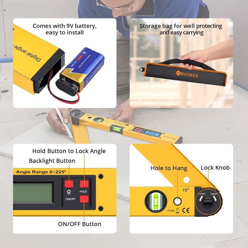 Neoteck 225° 16 inch Digital Angle Finder Aluminum Protractor with