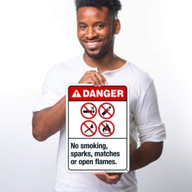 Sigo Signs, No Smoking, Sparks, Matches Or Open Flames Sign, ANSI Danger Sign, 10x14 Inches, 55 mil Thick HDPE (high Density polyethylene), Made in USA