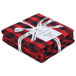 Vintage Vista 100% Cotton Dish Cloths (Pack of 6) - Dish Rags for Washing Dishes - Reusable & Highly Absorbent Kitchen Towels - Multipurpose Kitchen Rags - (12" x 12" - Black & Red Checkered)