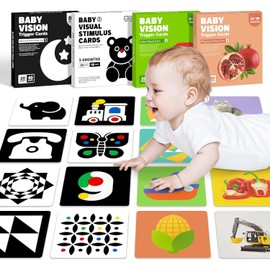 AI-PIKA Tarjetas de Estimulación Visual para Bebes, 80 Tarjetas de Alto Contraste para Bebe con 160 Patrones, Tarjetas Flash de Papel, Estimulacion Temprana para 4 Etapas
