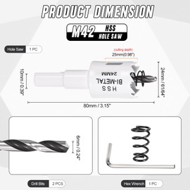 CoCud 15/16" (24mm) Hole Saw, M42 Bi-Metal Hex Shank Hole Cutters with 2pcs Drill Bit - Cutting Tool for Thick Metal Board Alloy Steel Plate. White