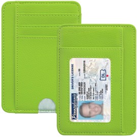 HOTCOOL Slim Wallet for Men, Minimalist Front Pocket Simple Leather Credit Card Holder RFID Blocking for Men & Women, Thin Organizer Gifts, Litchi - Apple Green, Litchi Apple Green, Small Wallet