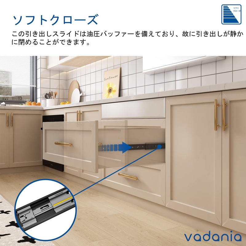 VADANIA VK1245 Soft Close Ball Bear Slide Rail, 3 Tiers,