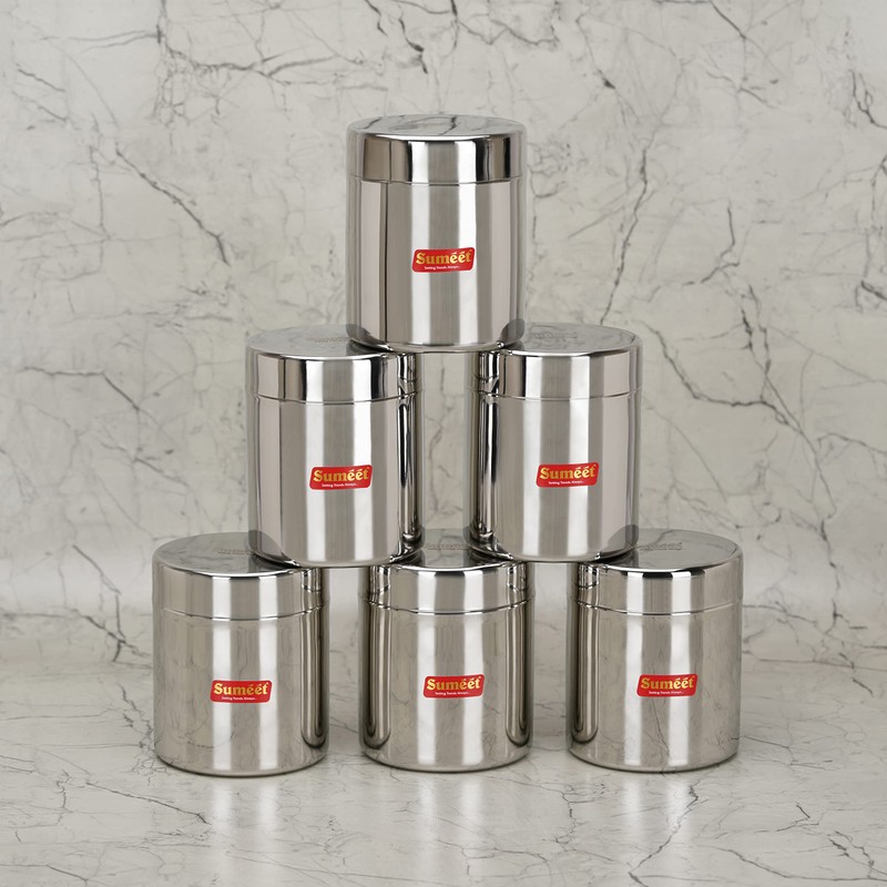 Sumeet Stainless Steel Small Canisters/Jars/Ubha Dabba/Storage Containers set of 6Pcs,