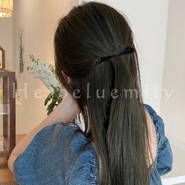 Herbeluemily Barrette Ribbon, Set of 2, Elegant, Simple, For Adults, Cute, Stylish, Hair Clip, Present, Black 2 Piece Set