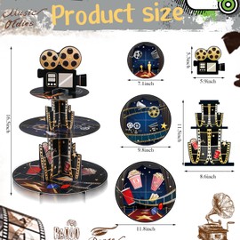 3 Tiers Movie Night Cupcake Stand Movie Cardboard Cupcake Holder Movie Birthday Party Decorations for Movie Night Themed Birthday Party Desserts Supplies Decorations (Colorful)