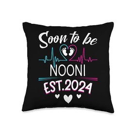 Soon To Be NOONI Est.2024 Pregnancy Announcement Baby Shower Throw Pillow, 16x16, Multicolor