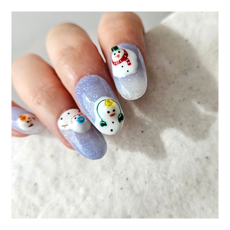 Snowman Village Handmade Nail Tips - Natural / 눈사람 마을