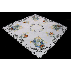 Marina Decoration Vintage Elegant Embroidered Cutwork Kitchen Dining Tablecloth, Colorful Butterfly with White Base 36 Inch Square for Small Coffee Tea Table and Nightstand
