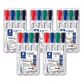 Staedtler Lumocolor 351 WP4 Whiteboard Marker, Bullet Tip, Case with 4 Colours (Assorted Colours, Set of 4 | Pack of 5)