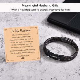 ITESSY Gifts for Husband, Infinity Knot Brown Braided Leather Stainless Steel Husband Bracelet Gifts for Birthday Anniversary