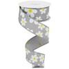 Daisy Flower Canvas Wired Edge Ribbon, 10 Yards (Light Grey,