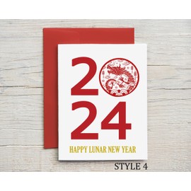 Lunar New Year 2024 Card | Chinese New Year | Year of the Dragon | Red and Gold Chinese Zodiac | Choose From Different Designs and Quantities (STYLE 4 SET OF 10 CARDS)
