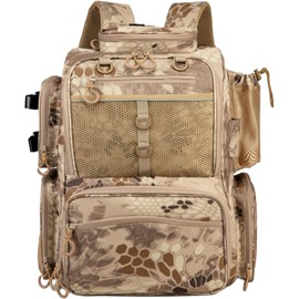 Rabjen Fishing Tackle Backpack with Rod Holders, Bottle Holder, 40L Storage Bag (Trays Not included) Store Fishing Gear