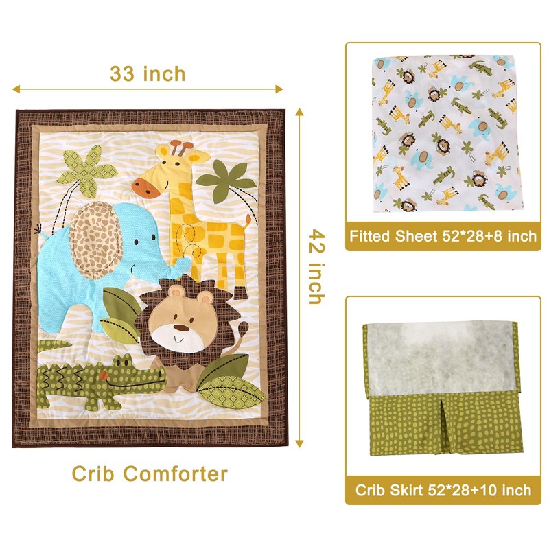 Wowelife Crib Bedding Set Safari, Premium 3-Piece Baby Bedding Set