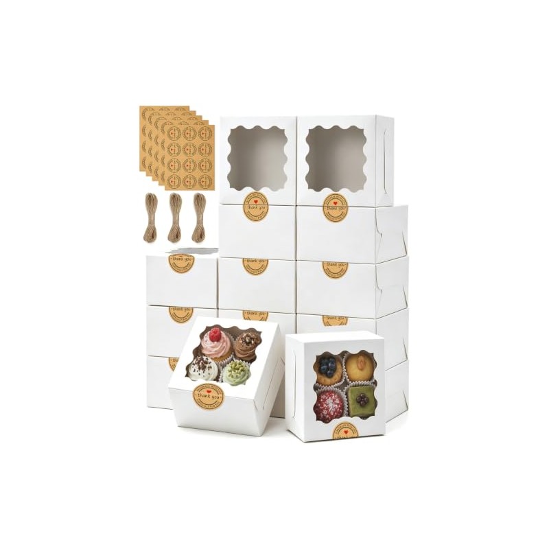 50 Cajas de Postre con Ventanas, Cajas Individuales para Cupcakes
