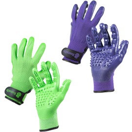 HandsOn Pet Grooming Gloves - #1 Ranked, Award-Winning Cat, Dog & Horse Hair Remover Gloves - Bathing, Shedding & Massaging Tool - Gentle Brush for Long & Short Fur (2 Pairs, Purple, S & M)