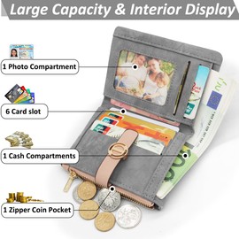 REETEE Women's Purse Small and Short Format Women's PU Leather Wallet with Multiple Compartments, Women's Purse with Zip Coin Compartment Small Wallet, darkgray, Modern