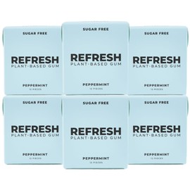 Refresh Gum: Peppermint Sugar Free Chewing Gum - Xylitol, Plant-Based, Synthetic-Free, Vegan & Non-GMO (6 Pack)