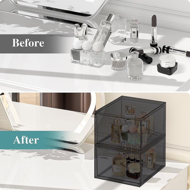 SpaceHacks 6 Pack Stackable Makeup Organizer and Storage, Acrylic Organizers，Clear