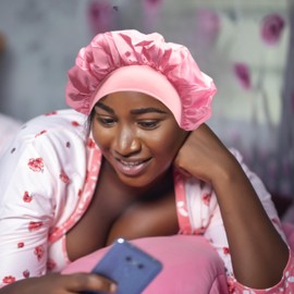 Silk Satin Bonnets for Women & Men - Elastic Wide Band Hair Wrap Cap for Curly Hair - Shower Cap for Sleeping (Pink)