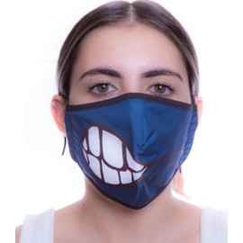 Headmost Comfymask 3 Layer Large Fabric Facemask: Water Repellent, Washable, Breathable & Toggle Adjustable Face Mask (Navy Smile)