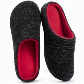 RockDove Men's Birdseye Knit Memory Foam Lounge Slipper with Indoor Oudoor Sole, Size 7-8 US Men, Black/Red