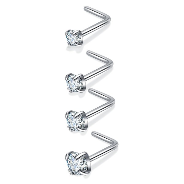 Besyvvin 4pcs Titanium Nose Studs L Shaped G23 Curved Nose