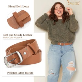 JASGOOD Women Leather Belt Brown Casual Waist Belt for Jeans Pants with Metal Pin Buckle