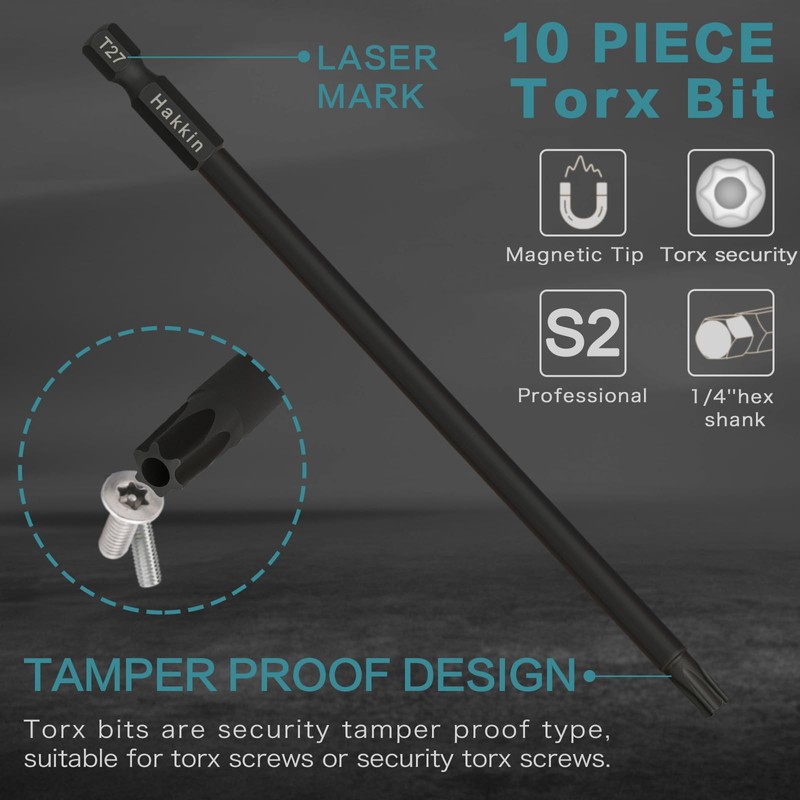 Long Torx Bit Set Hakkin 10Pcs 150mm Tamper Proof Security