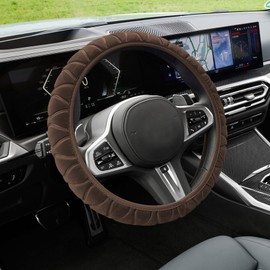 deemars Leather Car Steering Wheel Cover Colorful Rhinestone Elastic Steering Wheel Protector Interior Accessories for Car Non-Slip Universal Car (K2-Brown)