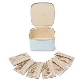 Vlando Jewellery Box Travel, Modern Jewellery Organiser with 6 Jewellery Bags, Jewellery Storage Small, Jewellery Organiser for Women, Girls, for Earrings, Necklaces, Gift for Women, Light Blue