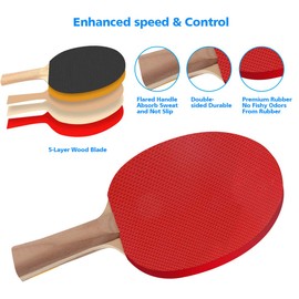 FBSPORT Table Tennis Set, Ping Pong Bats with 2 Paddles, 1 retractable net, 6 balls, 1 carrying bag, for Trainer Adults Children Indoor Outdoor