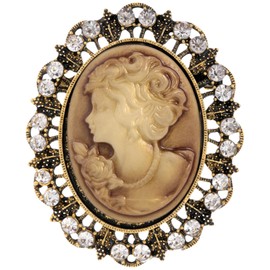Ladies Brooches UK Broach Vintage - Antique Cameo Lady Pins Womens Crystal Rhinestones Breastpin Elegant Brooch Pin Stunning Design for Women Jewellery Souvenir Gift UB2359