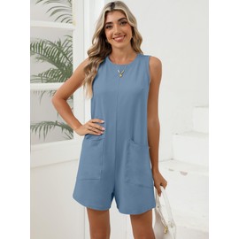 OUKODS Womens Romper Casual Loose Sleeveless 2025 Summer One Piece Outfit Crewneck Short Jumpsuit Overall Outfits & Pockets