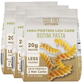 Care Free Kitchen Plain 3-Pack (8 oz. Bags) Rotini Keto Pasta Noodles, 20g High Protein, Low Carb 2g Net Carbs, 26g High Fiber
