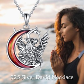 POPLYKE Saint Necklace S925 Sterling Silver St Michael Necklace for Women Archangel Michael Pendant Protection Jewelry Gifts for Women