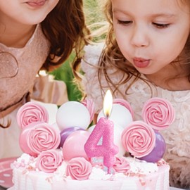 Zi Lan 5th Glitter Birthday Candles, Pink Birthday Number Candle for Cake Topper Decorations for Girls Birthday Party Wedding Anniversary Celebration Supplies