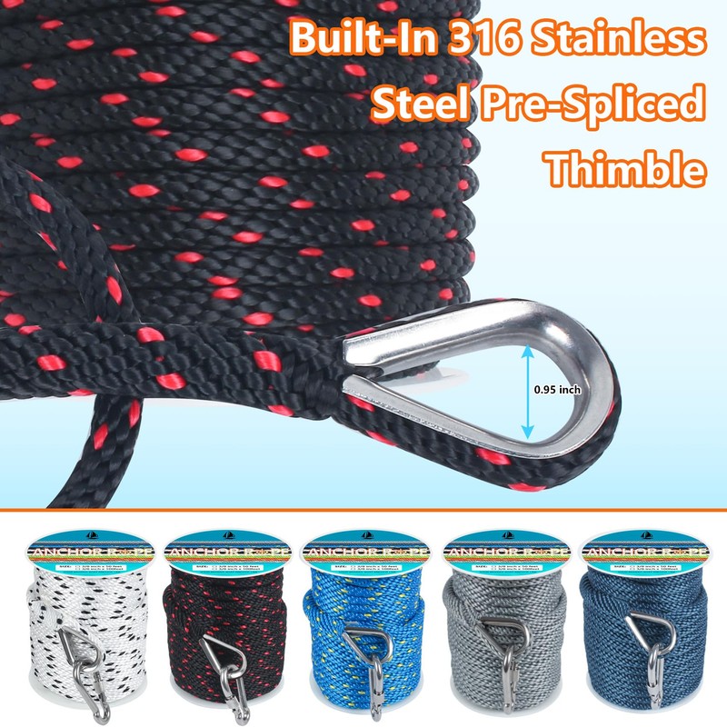 3/8 Inch 100 FT Anchor Rope, Boat Anchor Rope Solid