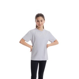 Celfaeree 5 Packs Girls Athletic Shirts Short Sleeve Active T-Shirts Dry Fit, Sports Workout Shirts for Kids Teens Black/Gr/Black/White/Blue L