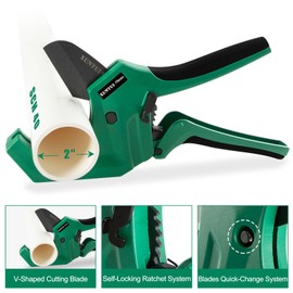XUNTUI Ratchet PVC Pipe Cutter - Cuts Up to 3" OD (2" Sch 40/80 Pipe) | SKD5 Steel Blade for Smooth Burr-Free Cut | Professional Plumbing Tools for DIY, Gardening(Dark Green, OD3‘’75MM)