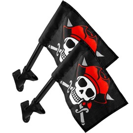 Peryiter 2 Sets Pirate Flag Swing Set Accessory Pirate Outdoor Flag with Solid Pole and Mounting Hardware Playhouse Flag for Pirate Party Favors and Treehouse Playhouse Backyard Decorations