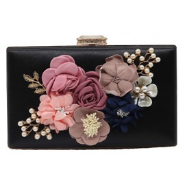 Amaze Flower Clutch Purse for Women Floral Evening Bags for Wedding Bride Formal Party, Black, Medium