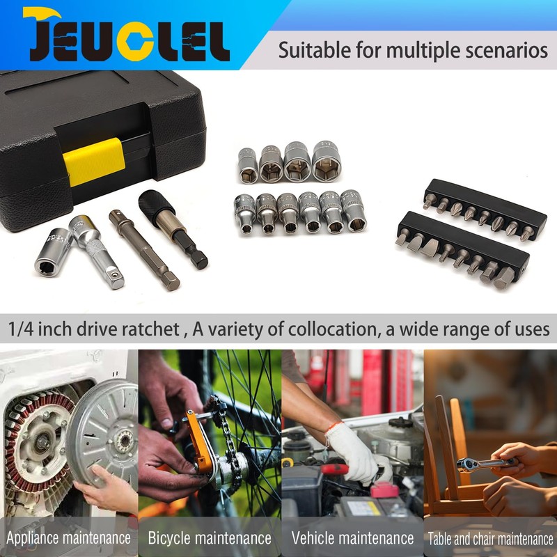JEUCLEL 31PCS 1/4" Drive Mini Ratchet Set with bits, Torx,